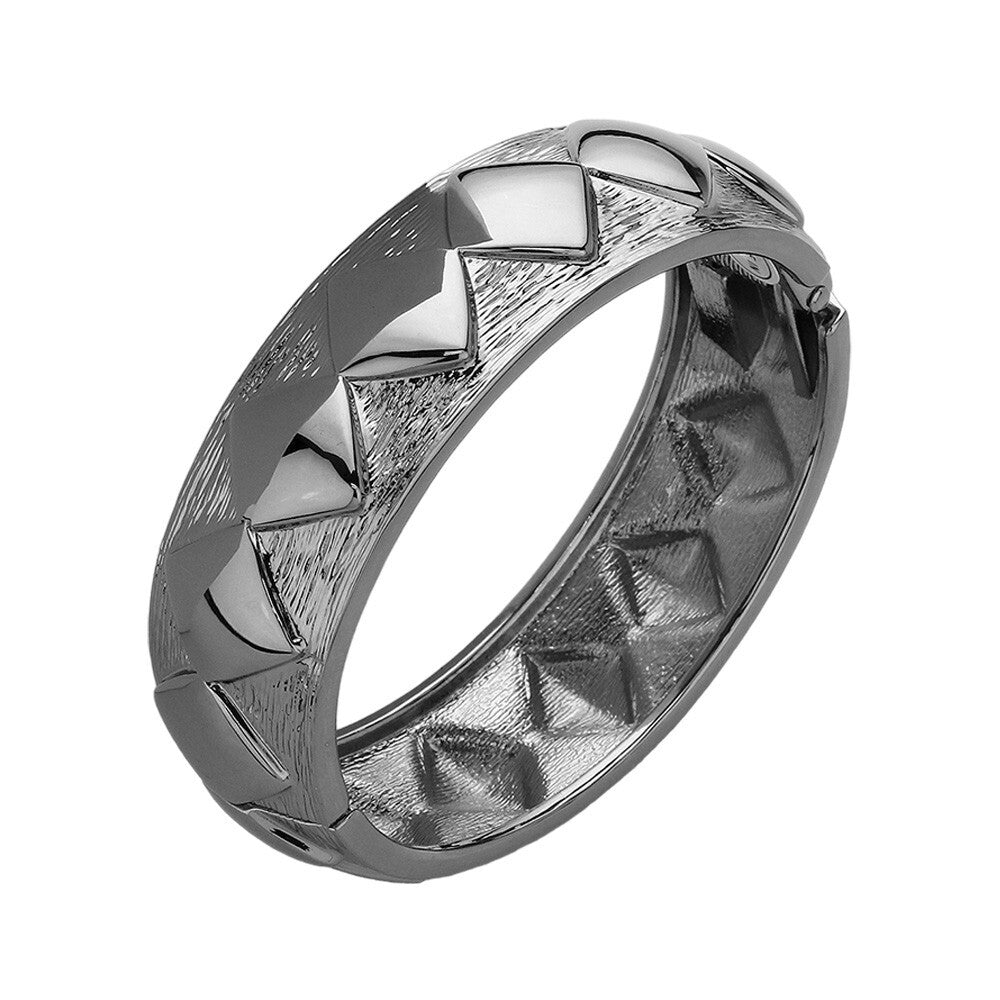 Chunky Hinged Metal Bangle Bracelet Gunmetal Geometric Statement Jewelry