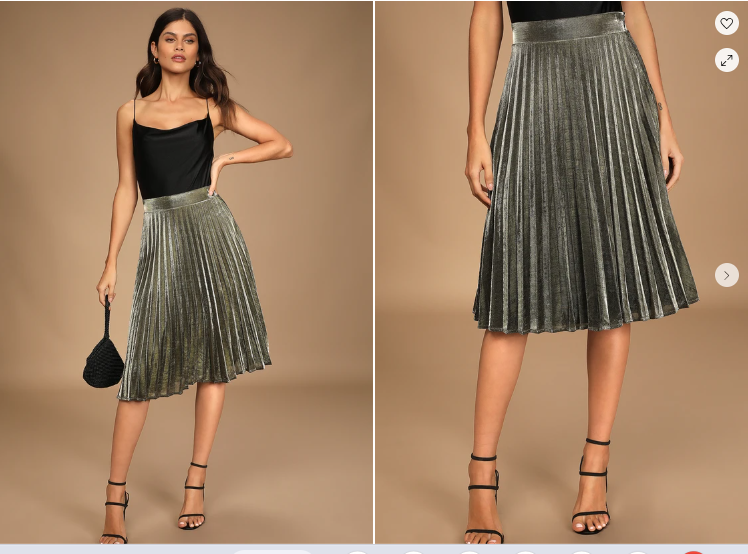 Women's Metallic Silver  A-Line Skirt Shimmer Medium Size Party Wear for Ladies