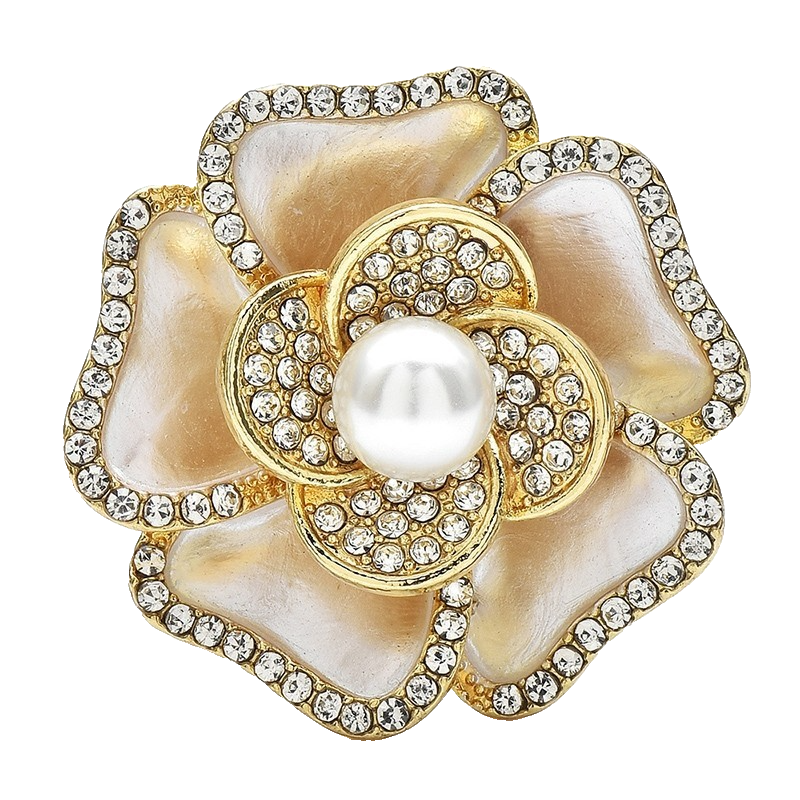 2pcs Flower Brooch Rhinestone Pearl Gold Tone Enamel Floral Pin Set