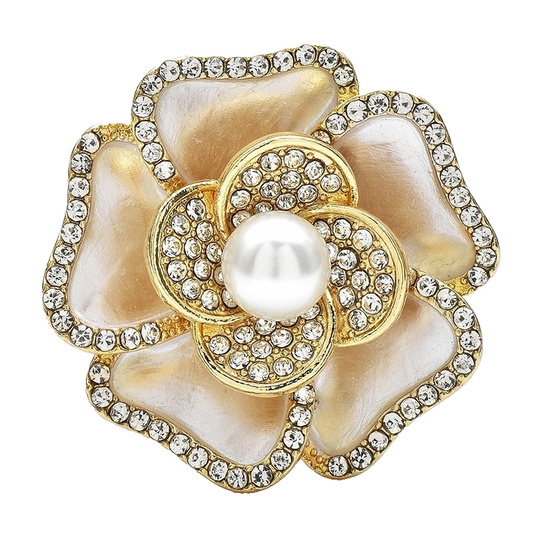 2pcs Flower Brooch Rhinestone Pearl Gold Tone Enamel Floral Pin Set