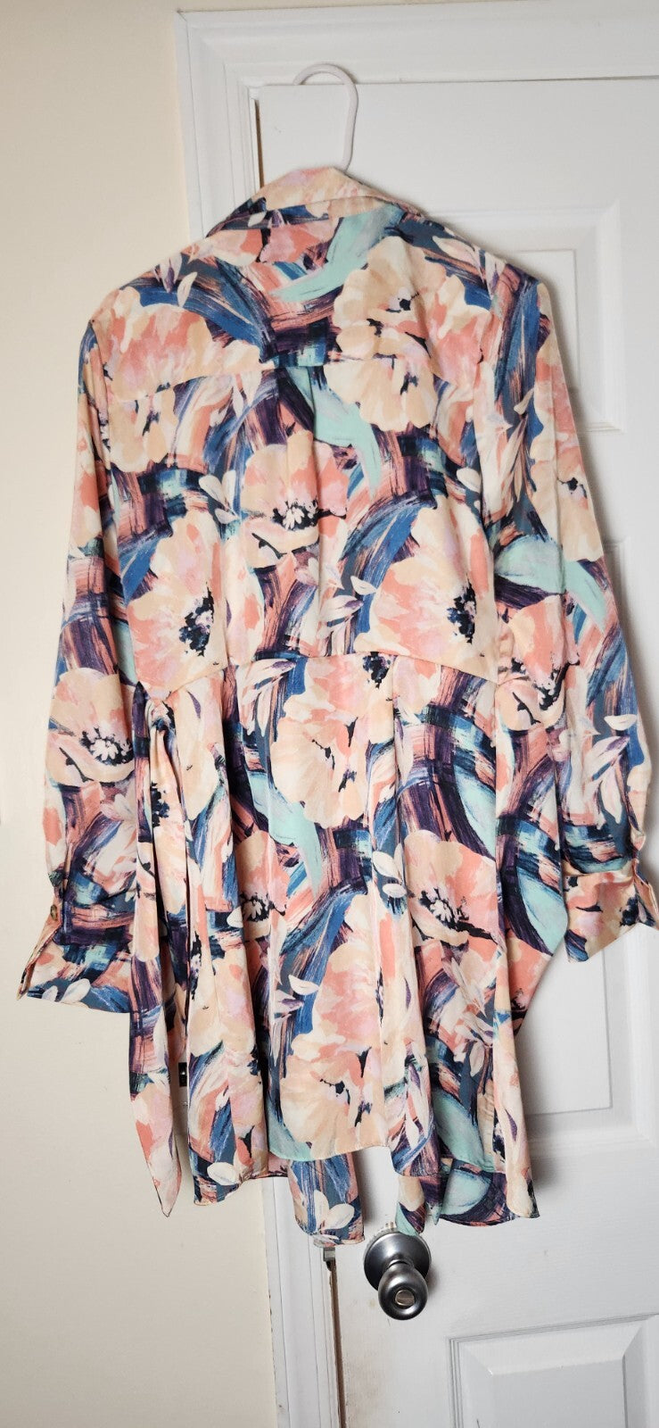 Women’s Watercolor Floral Wrap Dress Medium V Neck Belted Summer Party Casual