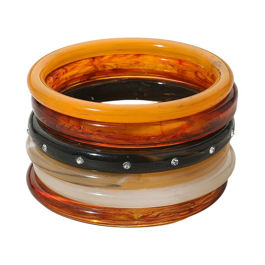 6PCS Bold Mixed Resin Stackable Bangle Bracelets for Women Trendy Jewelry