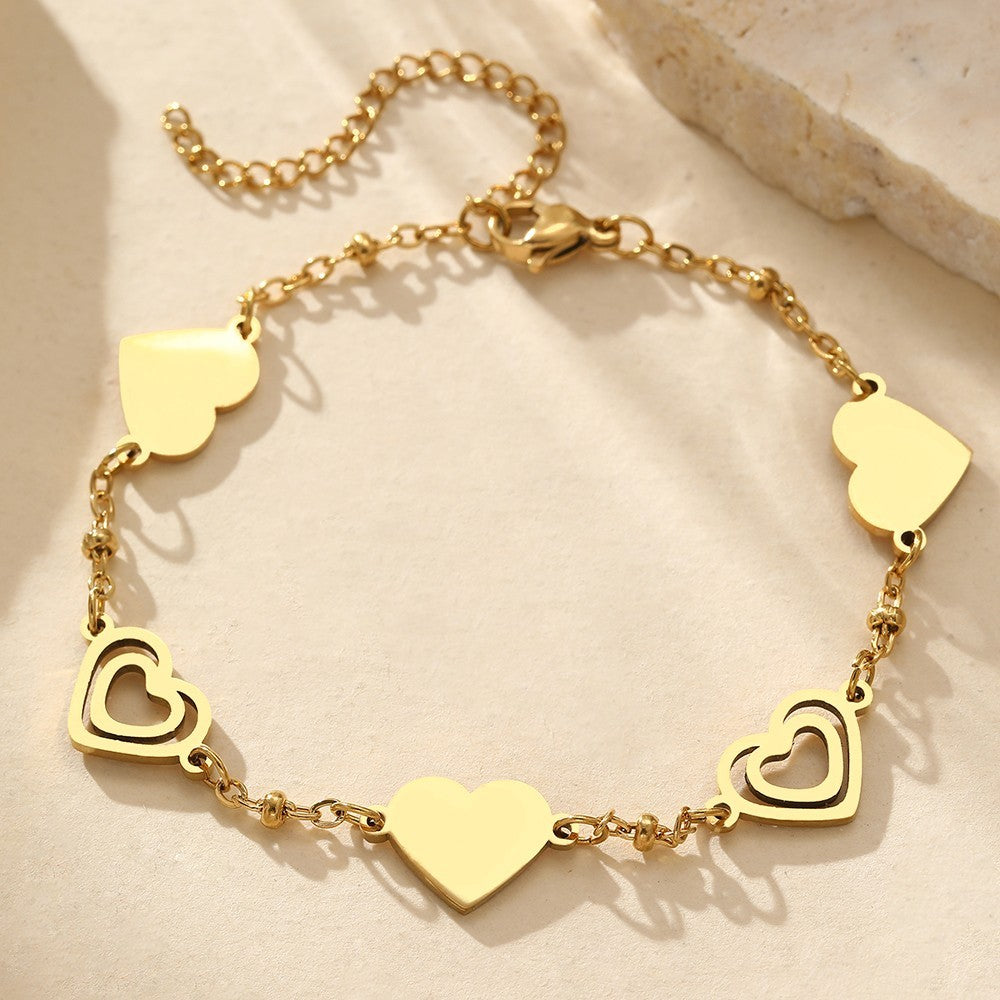 Gold Heart Charm Bracelet Women’s Adjustable Link Chain Jewelry Gift