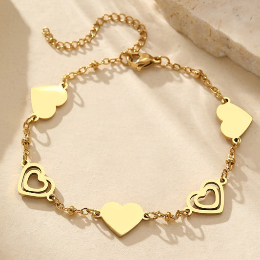 Gold Heart Charm Bracelet Women’s Adjustable Link Chain Jewelry Gift