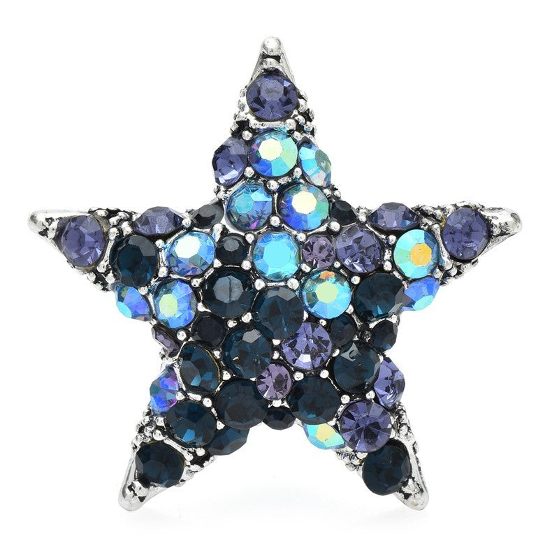 Sparkle Star Brooch Set Red Garnet Gold & Blue Crystal Silver Tone Pin Pair Gift