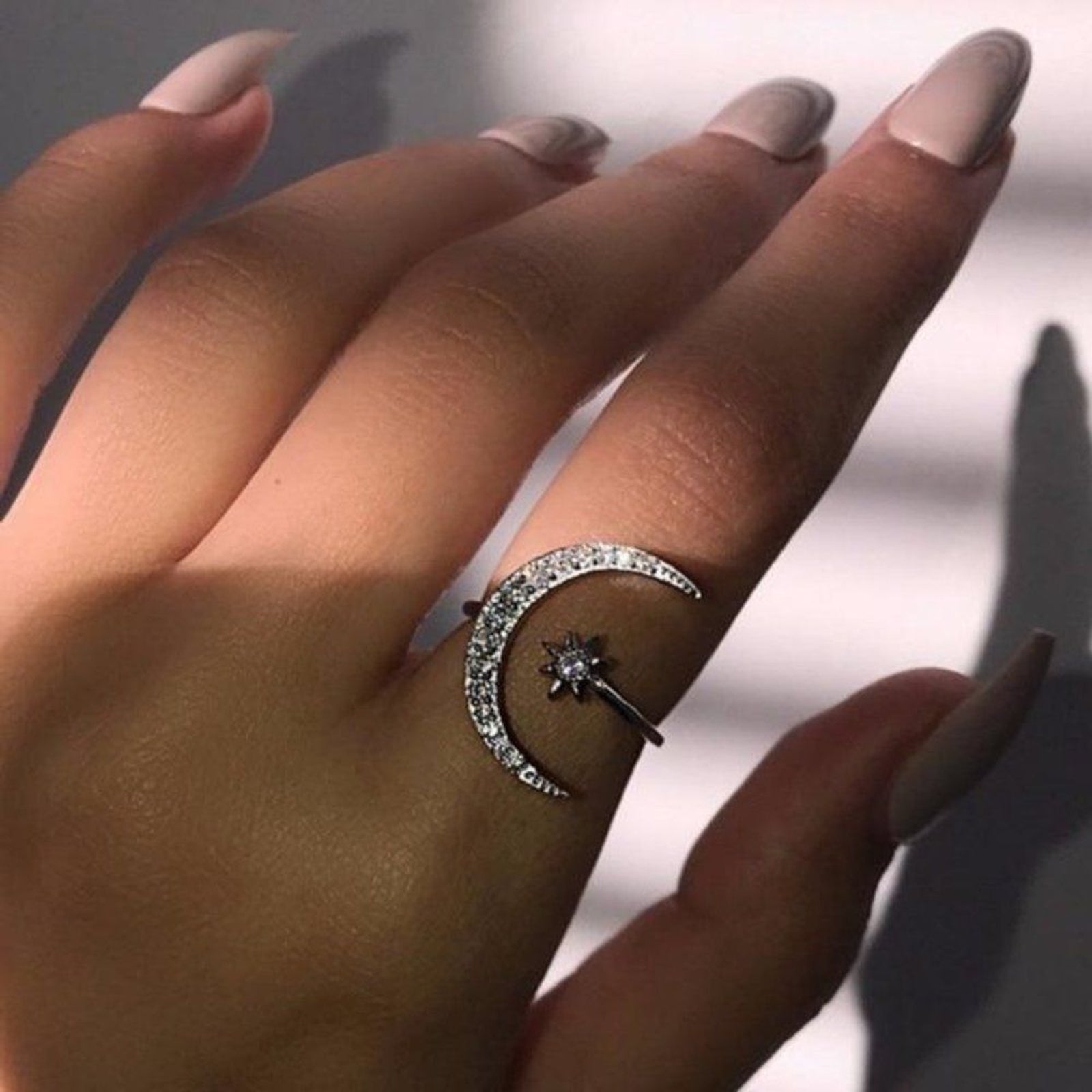 Adjustable Moon and Star Ring