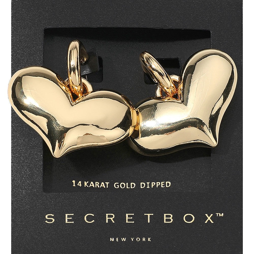 Elegant 14K Gold Dipped Puffy Heart Hoop Drop Earrings Romantic Jewelry
