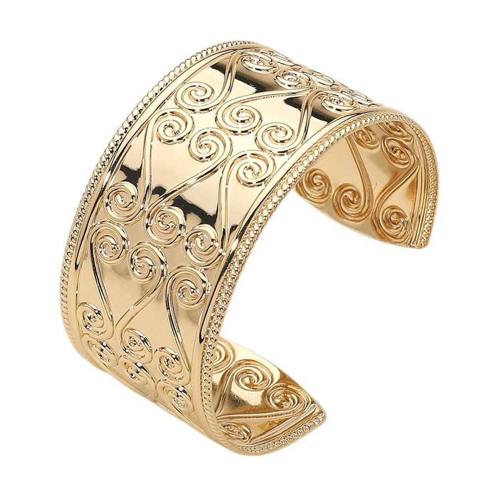 Abstract Pattern Metal Cuff Bracelet Adjustable Wide Bold Statement Jewelry