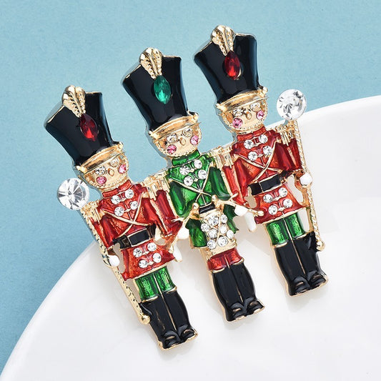 Nutcracker Soldier Brooch Pin Enamel Rhinestone Christmas Holiday Gift