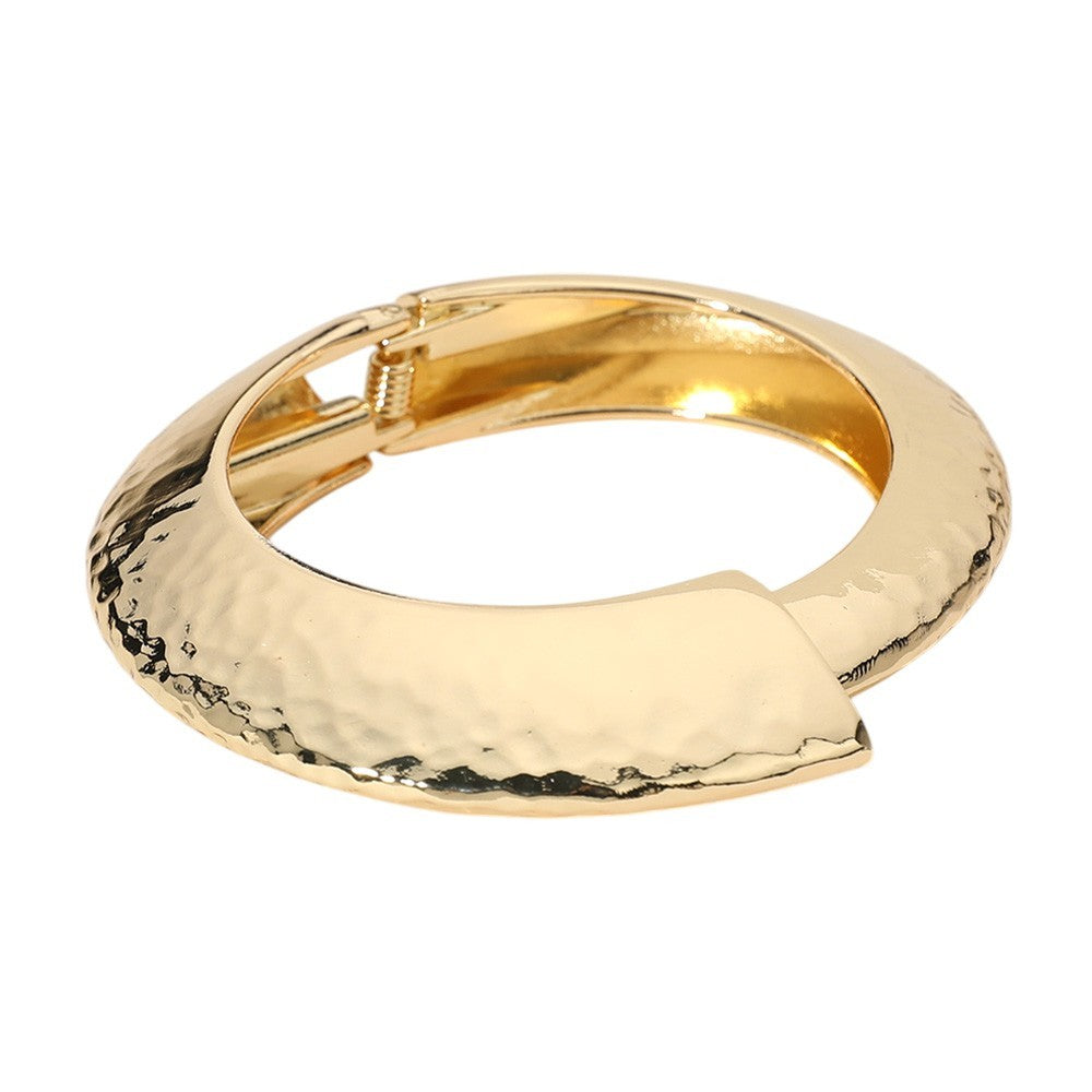 Chunky Gold Tone Hammered Hinge Bangle Cuff Bracelet Statement Jewelry