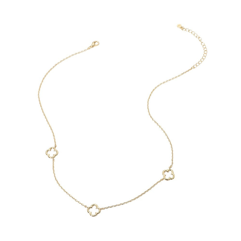 Gold Dipped Clover Station Necklace - Hypoallergenic Minimalist Luck Jewelry