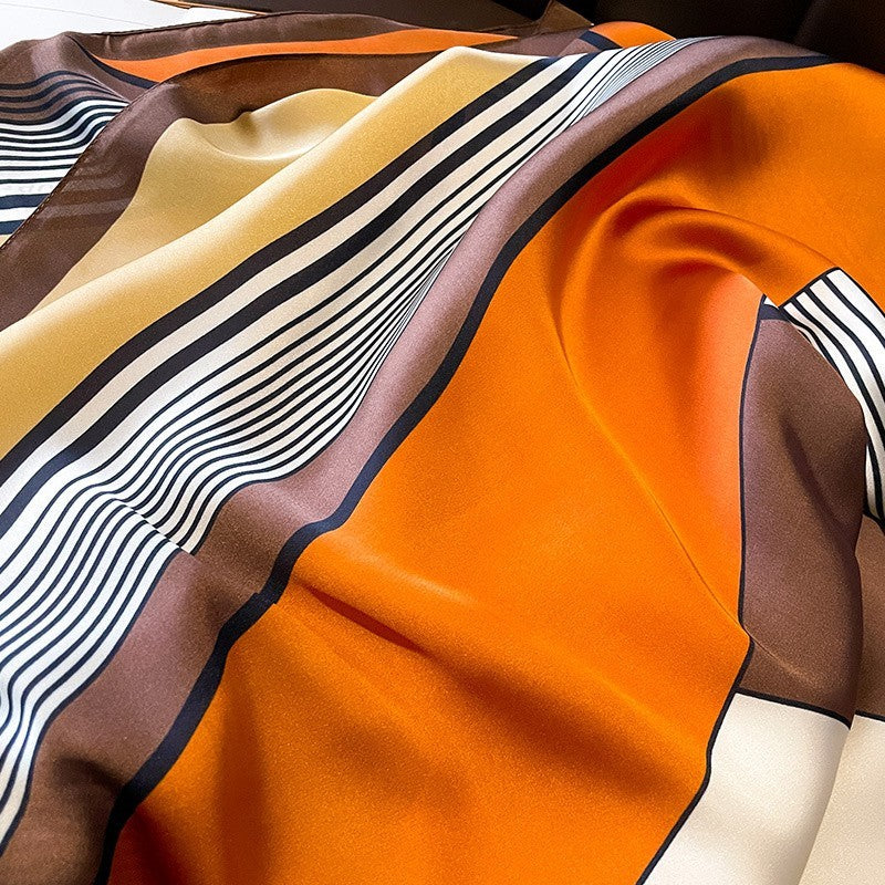 Abstract Geometric Silk Feel Scarf Shawl 71 x 35 Inch Brown Orange