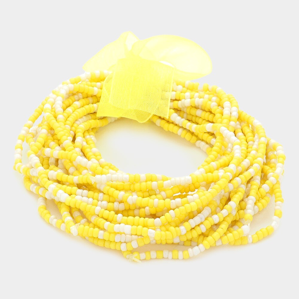 25PCS Colorful Seed Beaded Stretch Bracelets Boho Stackable Jewelry Yellow