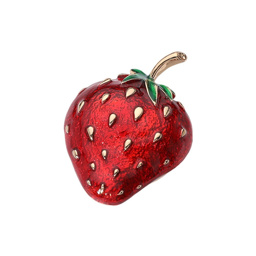2PCs Shiny Red Strawberry Magnetic Brooch Set Enamel Fruit Pin Clip Jewelry Gift