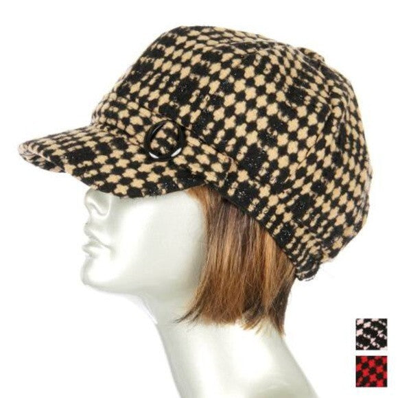 Metallic Stitched Cabbie Hat Womens Stylish Newsboy Cap Winter Fashion Accessory
