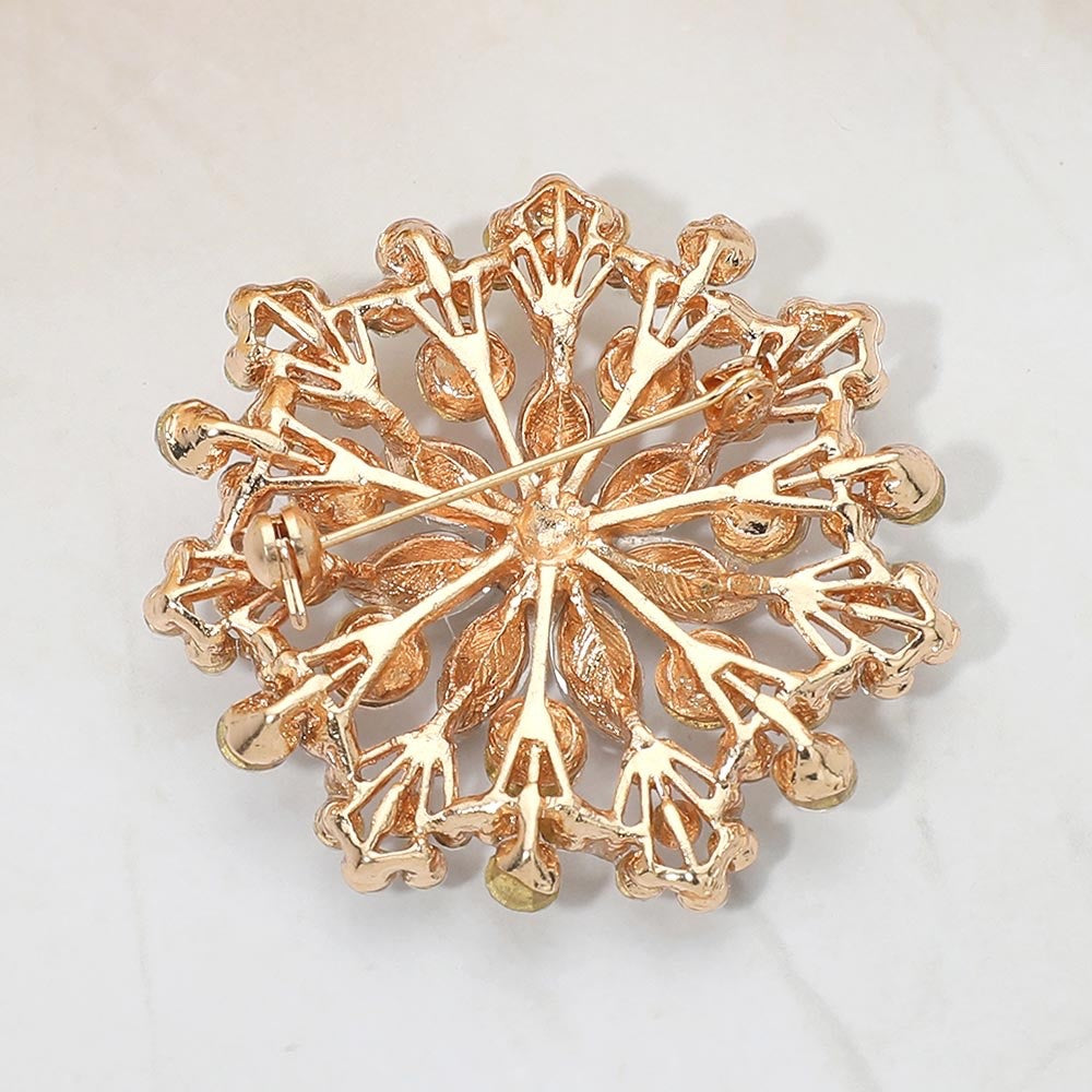 2pcs Vintage Crystal Flower Star Brooches Green Emerald & Jet Black