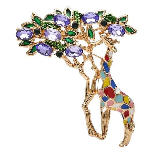 2pcs Giraffe Brooch Pin Colorful Enamel Crystal Animal Jewelry Safari Gift Set