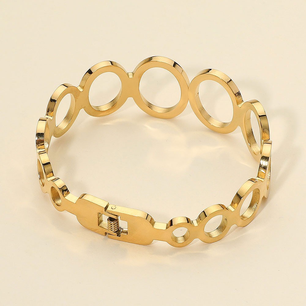 Gold Stainless Steel Open Circle Link Hinged Bangle Bracelet for Women