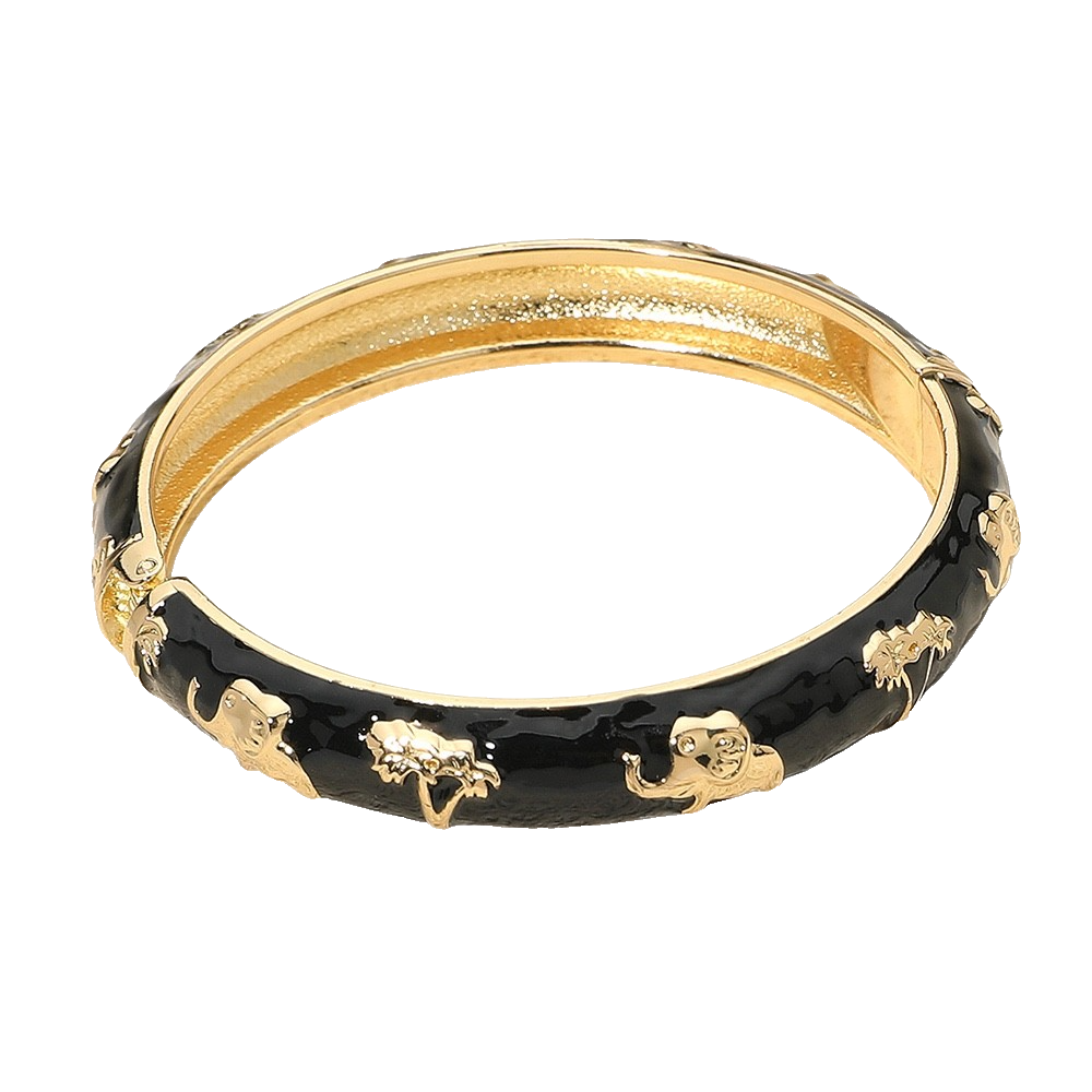 2pc Gold Elephant Embossed Metal Slim Stacking Bangle Bracelet Jewelry Set