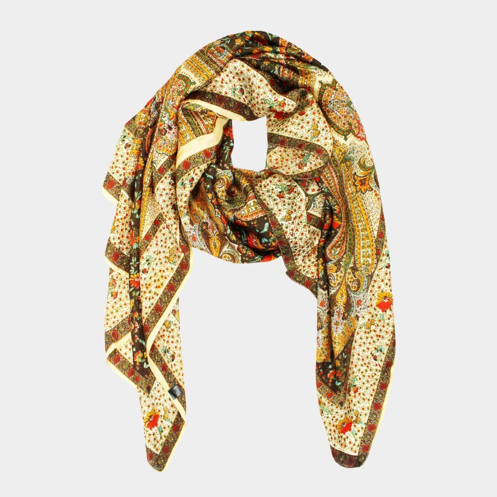 2 Pcs Abstract Paisley Pattern Printed Oblong Silky Satin Scarf Shawl for Women