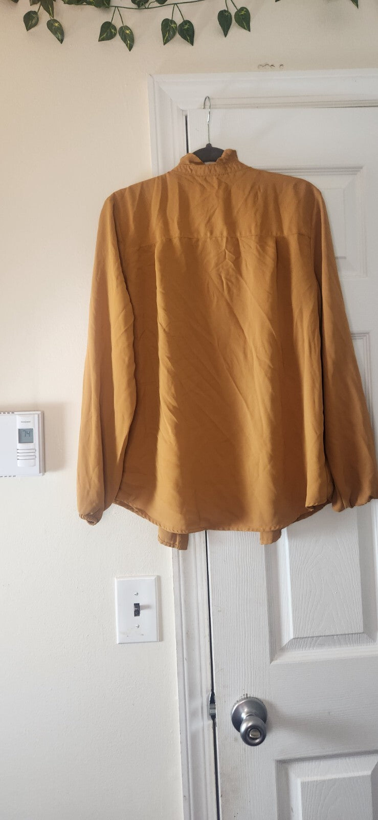 BAR III Mustard Ruffle Front Button Blouse Women’s Long Sleeve Chic Work Top