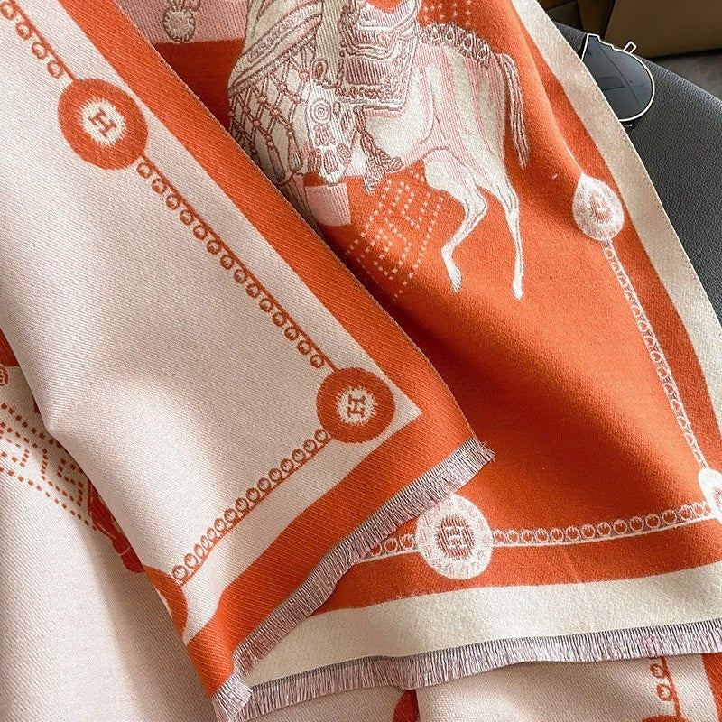 Oversized Cashmere Feel Scarf Polyester Horse Print Wrap Shawl