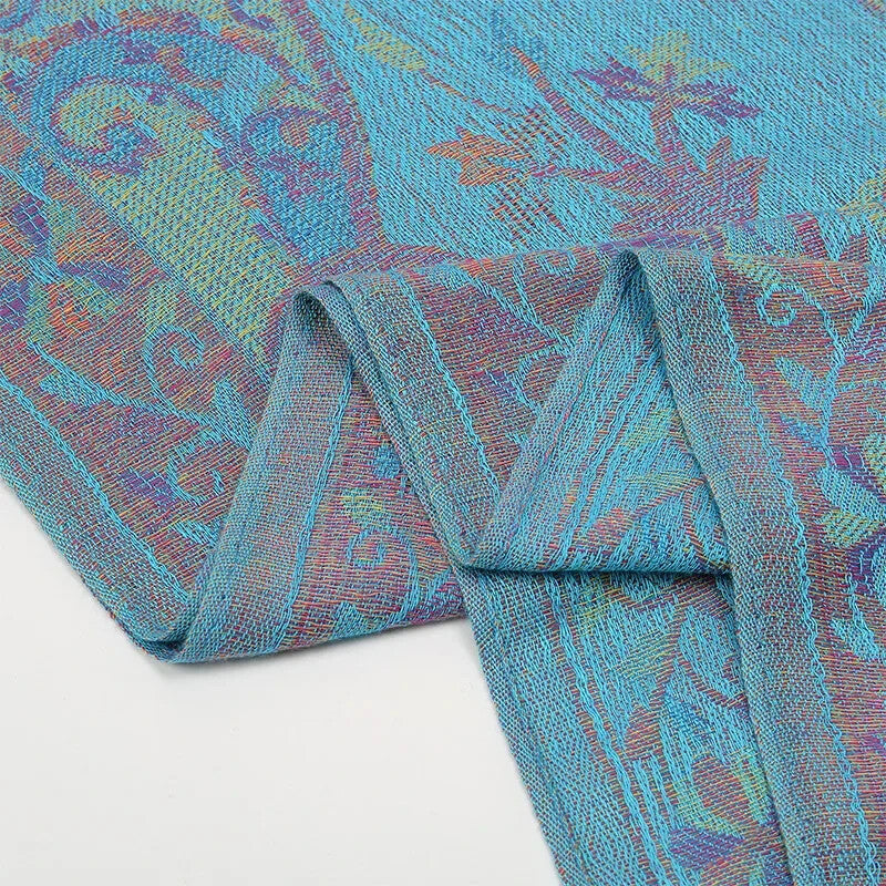 75x28 Inch Thick Paisley Print Pashmina Scarf for Women Tassel Shawl Wrap Blue