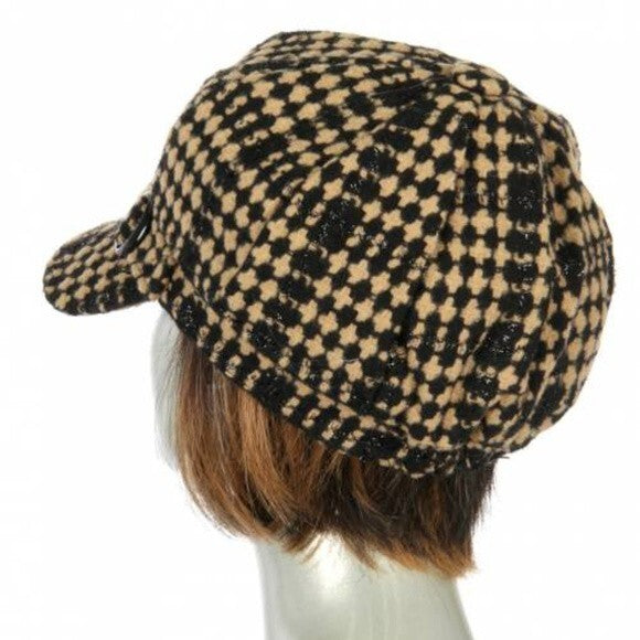 Metallic Stitched Cabbie Hat Womens Stylish Newsboy Cap Winter Fashion Accessory