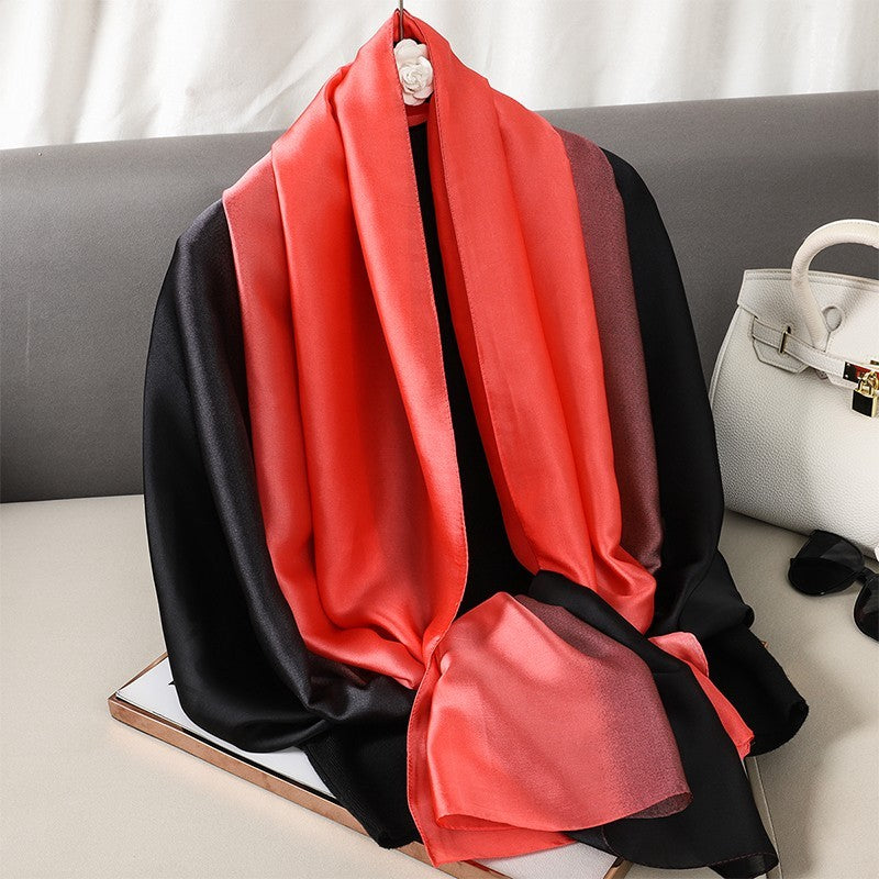 Red Ombre Satin Scarf Shawl Two-Tone Red Black Fashion Wrap