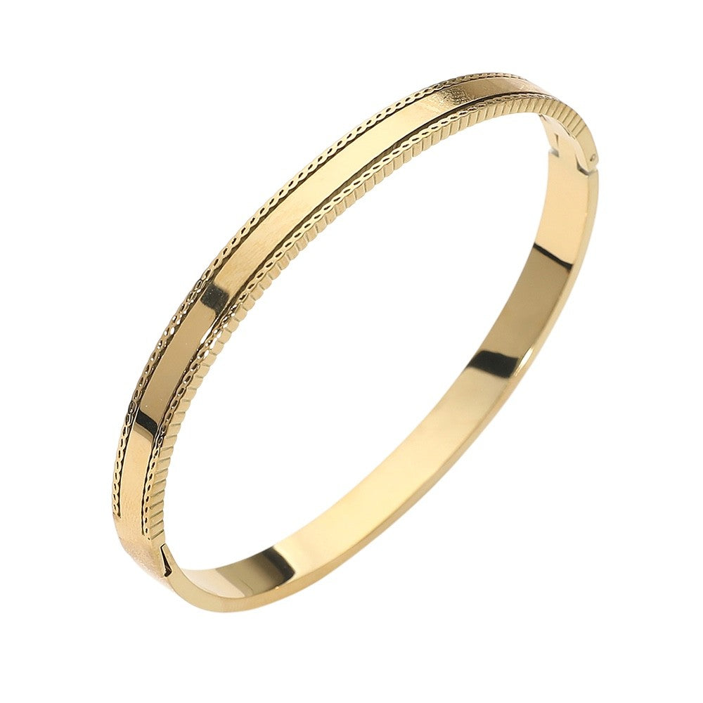 Gold Beaded Edge Hinged Bangle Bracelet Minimalist Stackable Fashion Jewelry