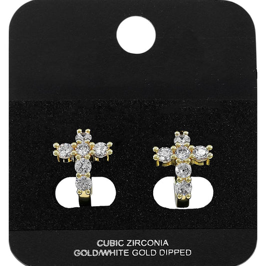 Gold Cubic Zirconia Cross Huggie Hoop Earrings Religious Faith Jewelry Gift
