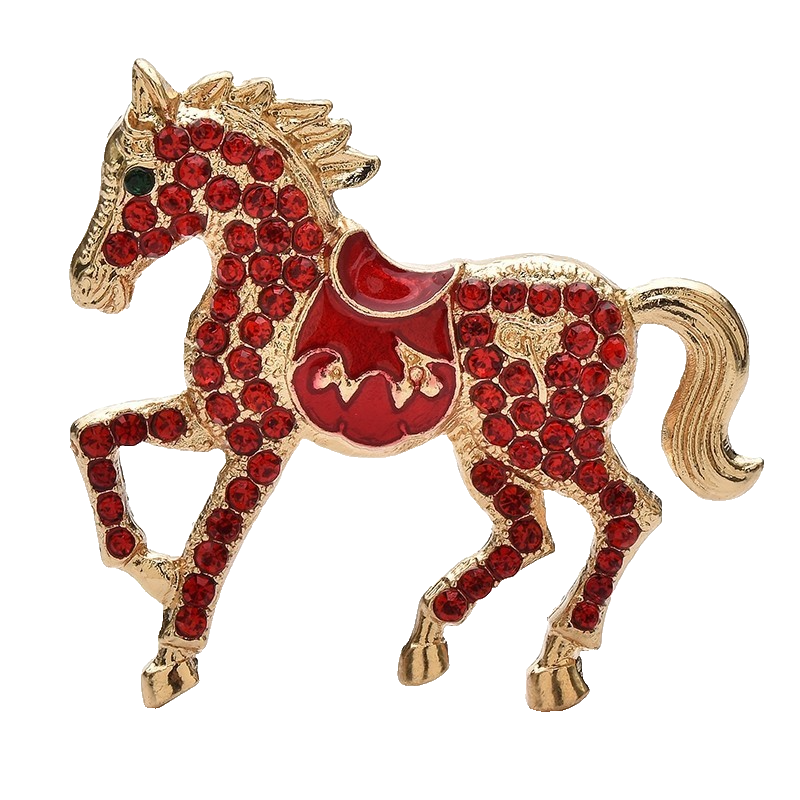 2pc Rhinestone Horse Brooch Pin Set Red & Clear Equestrian Statement Jewelry