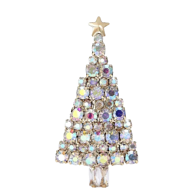 2pcs Christmas Tree Rhinestone Brooch Set Holiday Festive Crystal Pins
