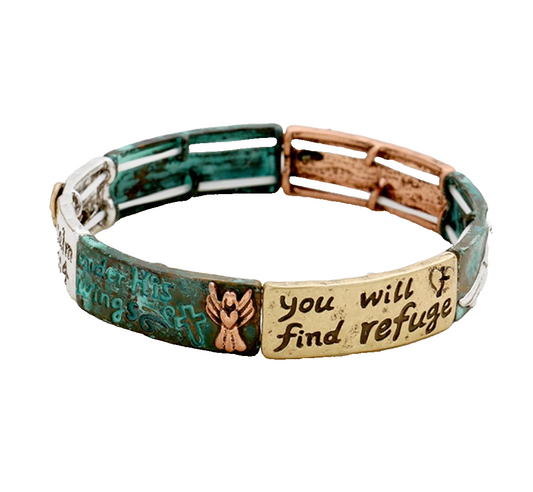 Psalm 91 Angel Wing Mixed Metal Stretch Bracelet Inspirational Christian Jewelry