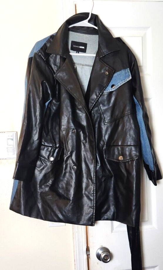 Brand New Faux Leather Denim Back Oversized Jacket Fashion Nova Outerwear 
