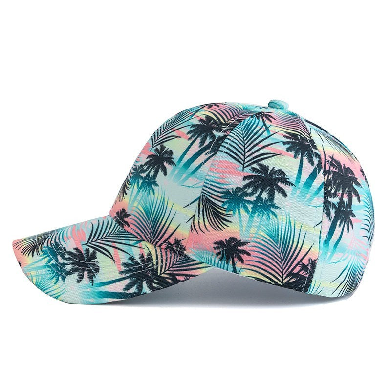 Tropical Palm Tree Print Baseball Cap Summer Beach Sunset Adjustable Hat