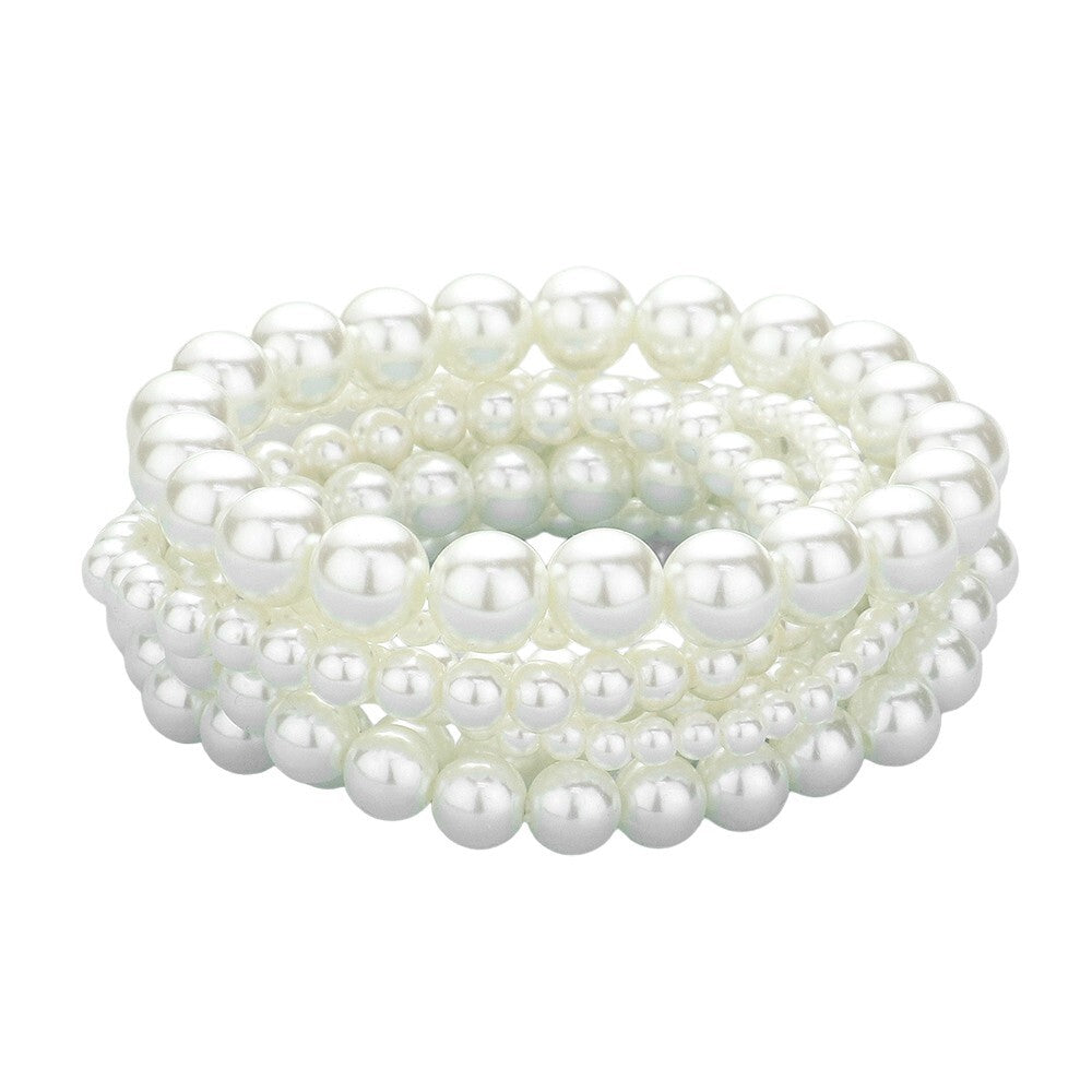 7PCS Imitation Pearl Stretch Bracelets Set for Women Layered Stackable Gift