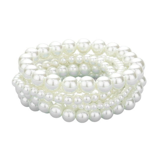7PCS Imitation Pearl Stretch Bracelets Set for Women Layered Stackable Gift
