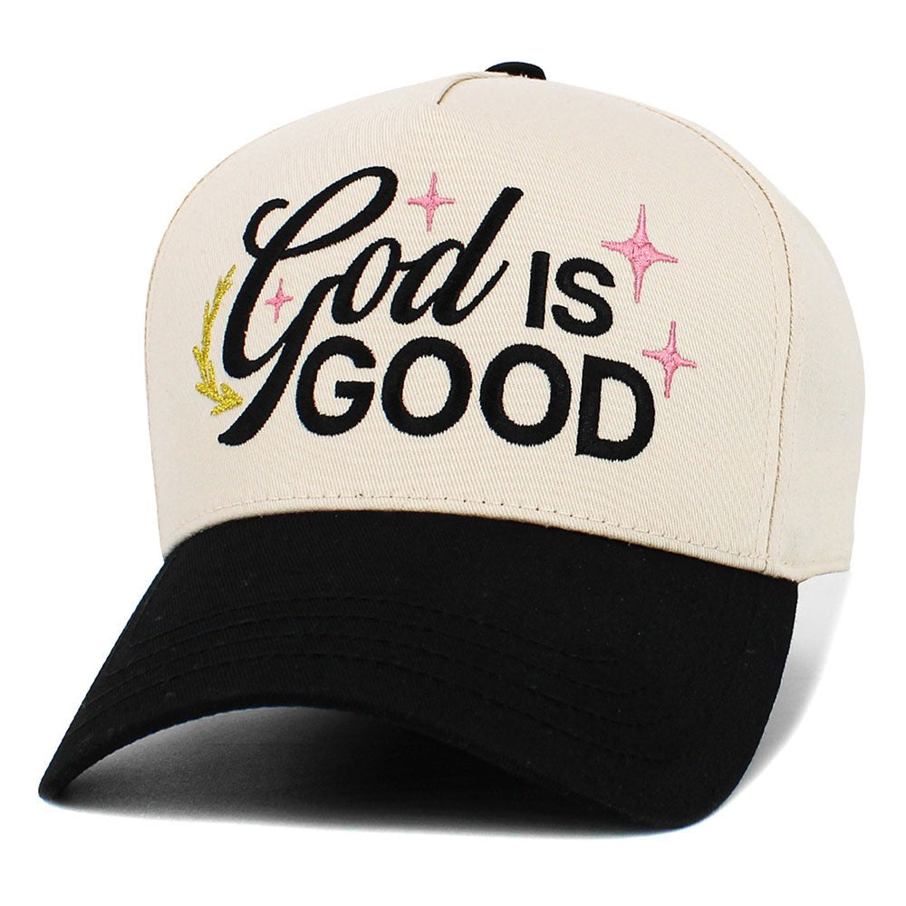God Is Good Embroidered Trucker Hat Beige and Black Christian Faith Cap Religion