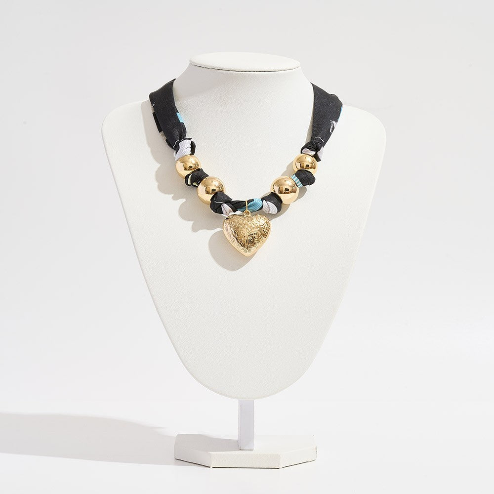 Scarf Necklace Bracelet Set Big Heart Charm Gold Dipped Versatile Jewelry