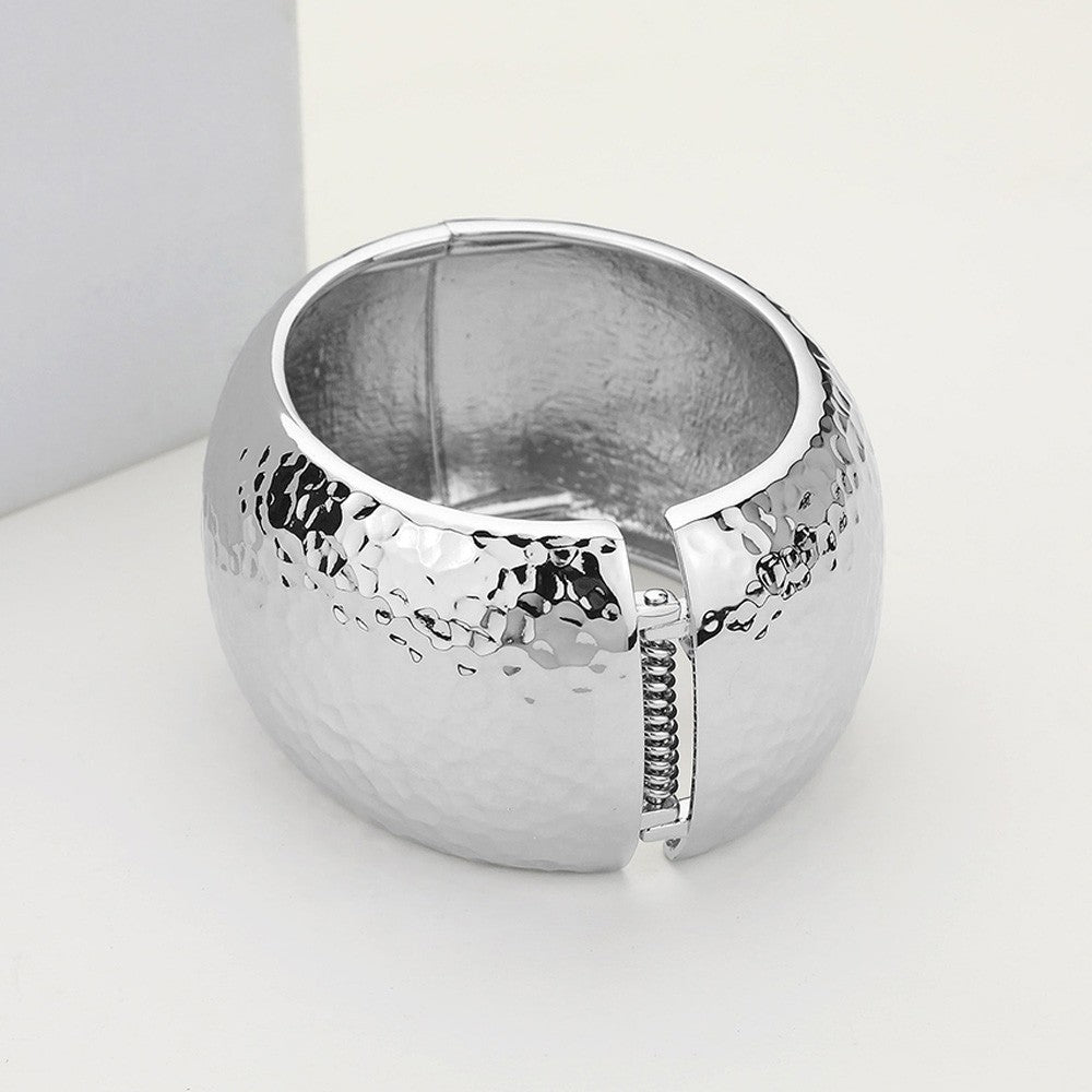 Hammered Metal Wide Dome Hinged Bangle Bracelet for Women Chunky Bracelets