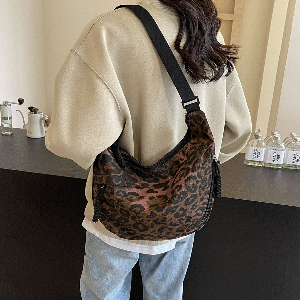 Classic Coffee  Leopard Print Hobo Bag Slouchy Crescent Crossbody Shoulder Purse
