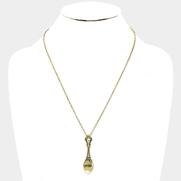 BRAVE Classic Pattern Spoon Pendant Necklace Gold Plated Women Fashion Jewelry