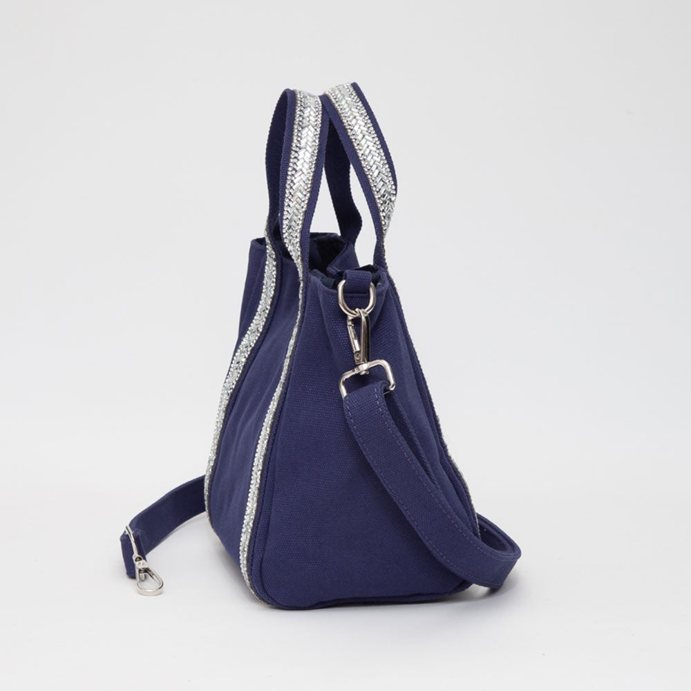 Rhinestone Trim  Mini Canvas Tote Bag Crossbody Handbag  Womens Fashionable Gift