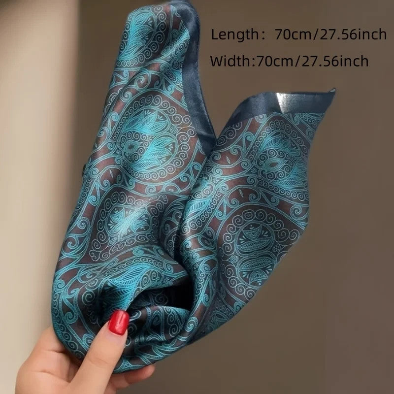 Luxury 27x27 Satin Square Scarf for Women Paisley Houndstooth Print Head Wrap