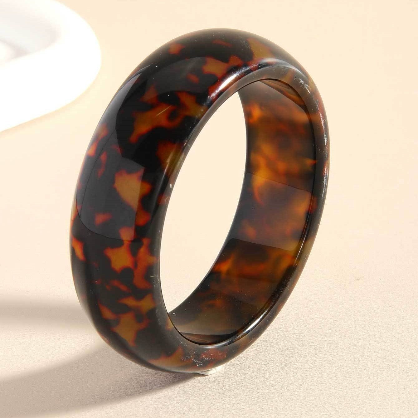 Tortoiseshell Bangle Stack Set: Wide & Thin Acrylic Resin Bracelets