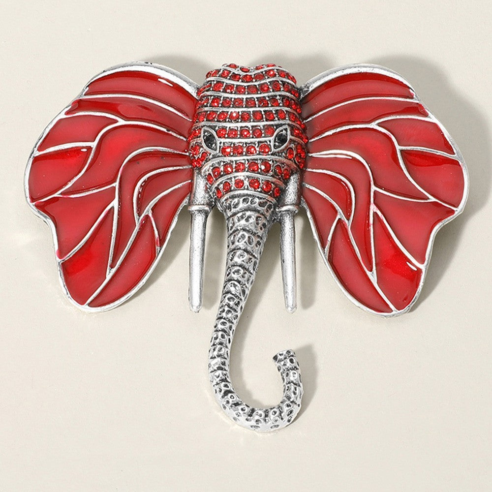 Set of 2 Vintage Red Rhinestone Elephant Brooch Pins Good Fortune Mascot Jewelry