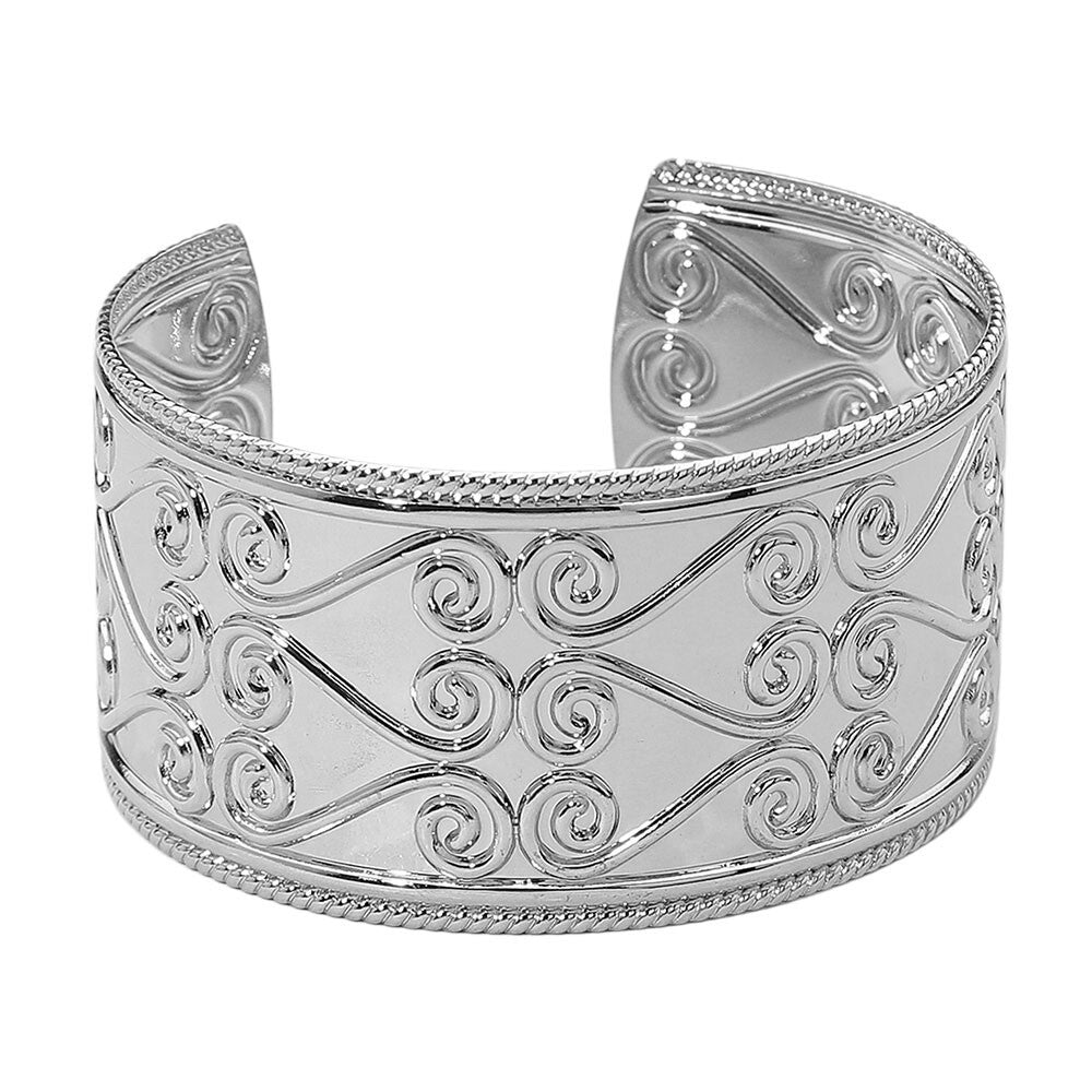 Abstract Pattern Metal Cuff Bracelet Adjustable Wide Bold Statement Jewelry