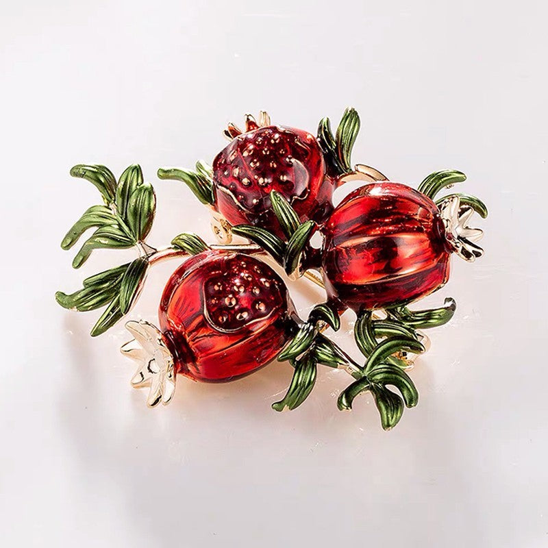 Pomegranate Brooch Pin Fruit Enamel Gold Tone Statement Jewelry Gift
