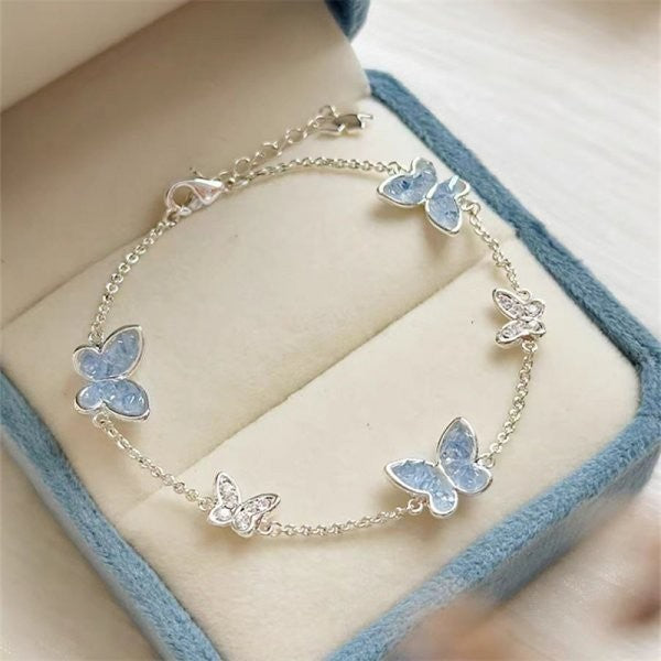 Dainty Butterfly Jewelry Set Silver Plated Bracelet and Necklace Gift for Women